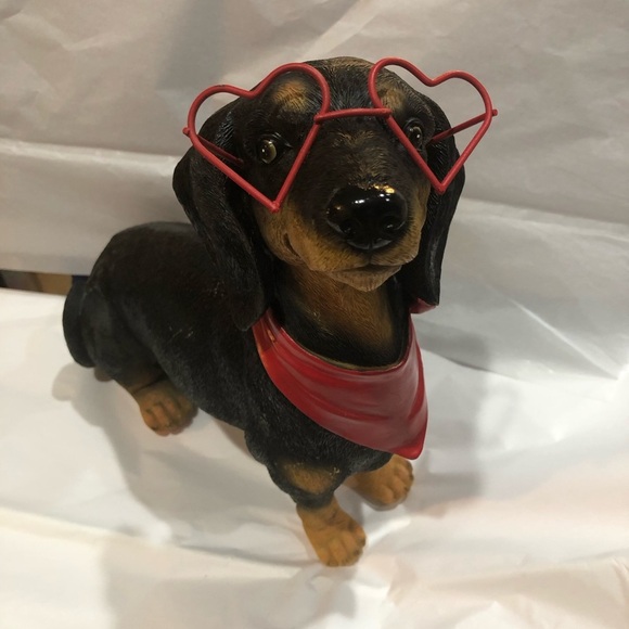 The most adorable red heart shaped glasses wearing dachshund dog puppy decor new - Picture 7 of 16